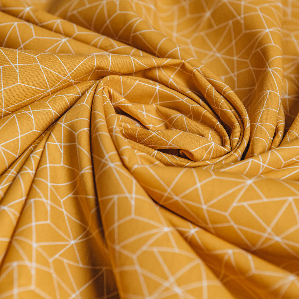 Geometric Origami Print Cotton Poplin Fabric - Mustard Yellow & White