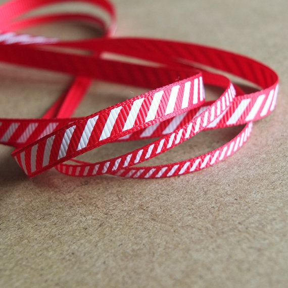 2 metres of Red Candy Cane Ribbon - 3mm and 6mm wide