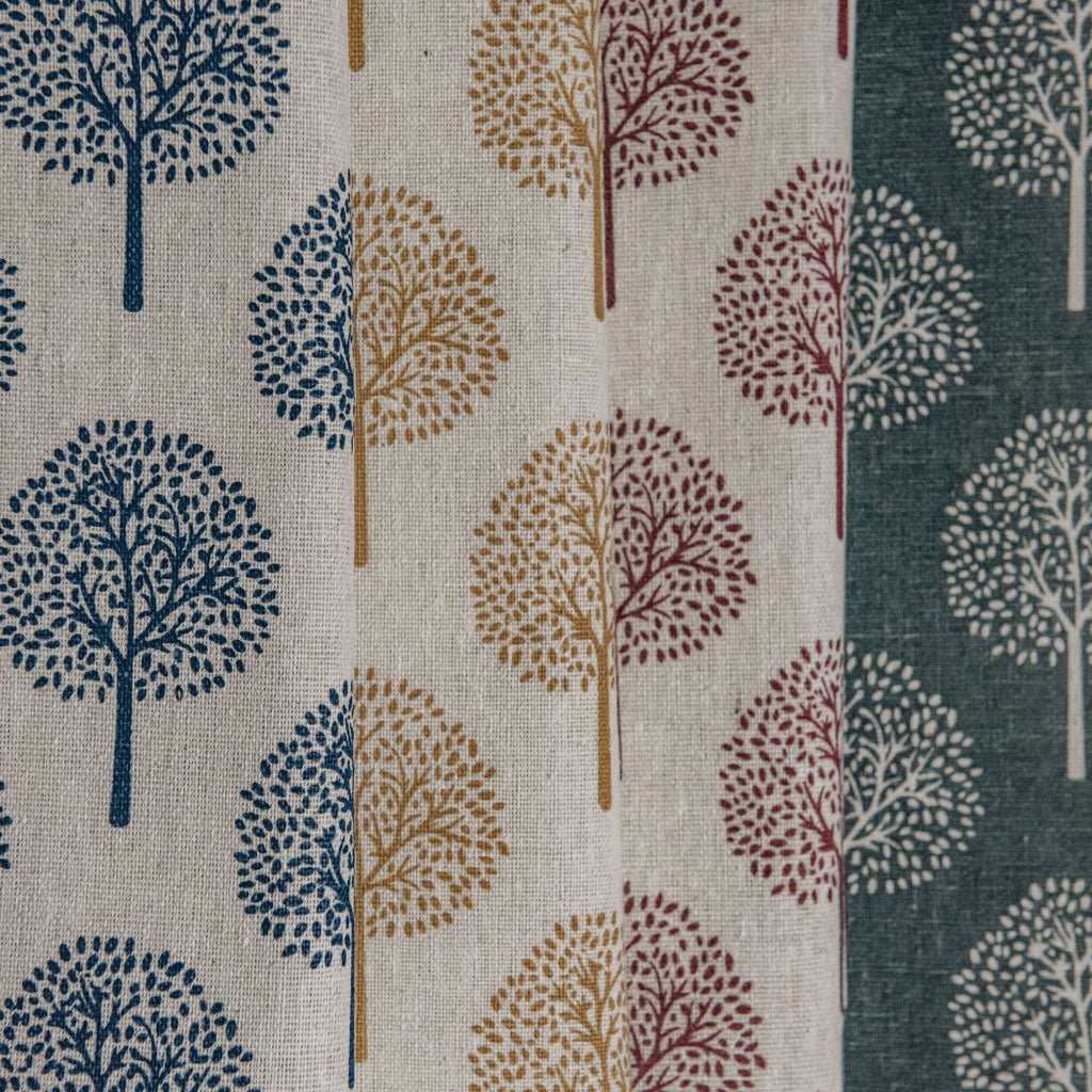 Navy Blue Tree Print on Cotton & Linen Light Canvas Fabric