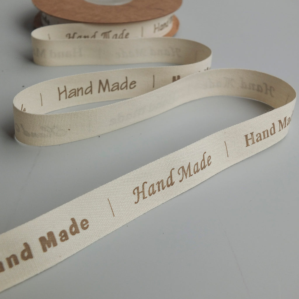 2 metres of Cream Cotton Ribbon with Hand Made Lettering - 16mm wide