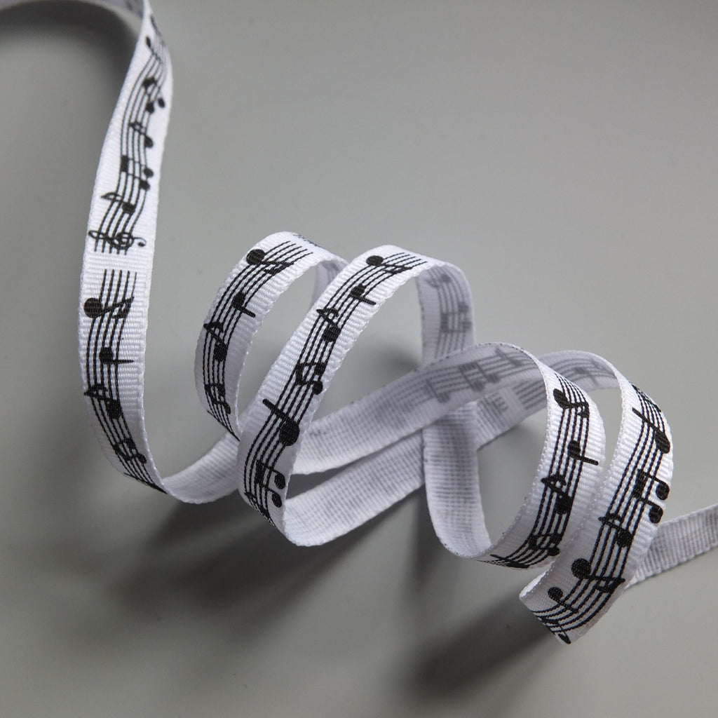 Printed Grosgrain Ribbon with Musical Theme - Cream or White