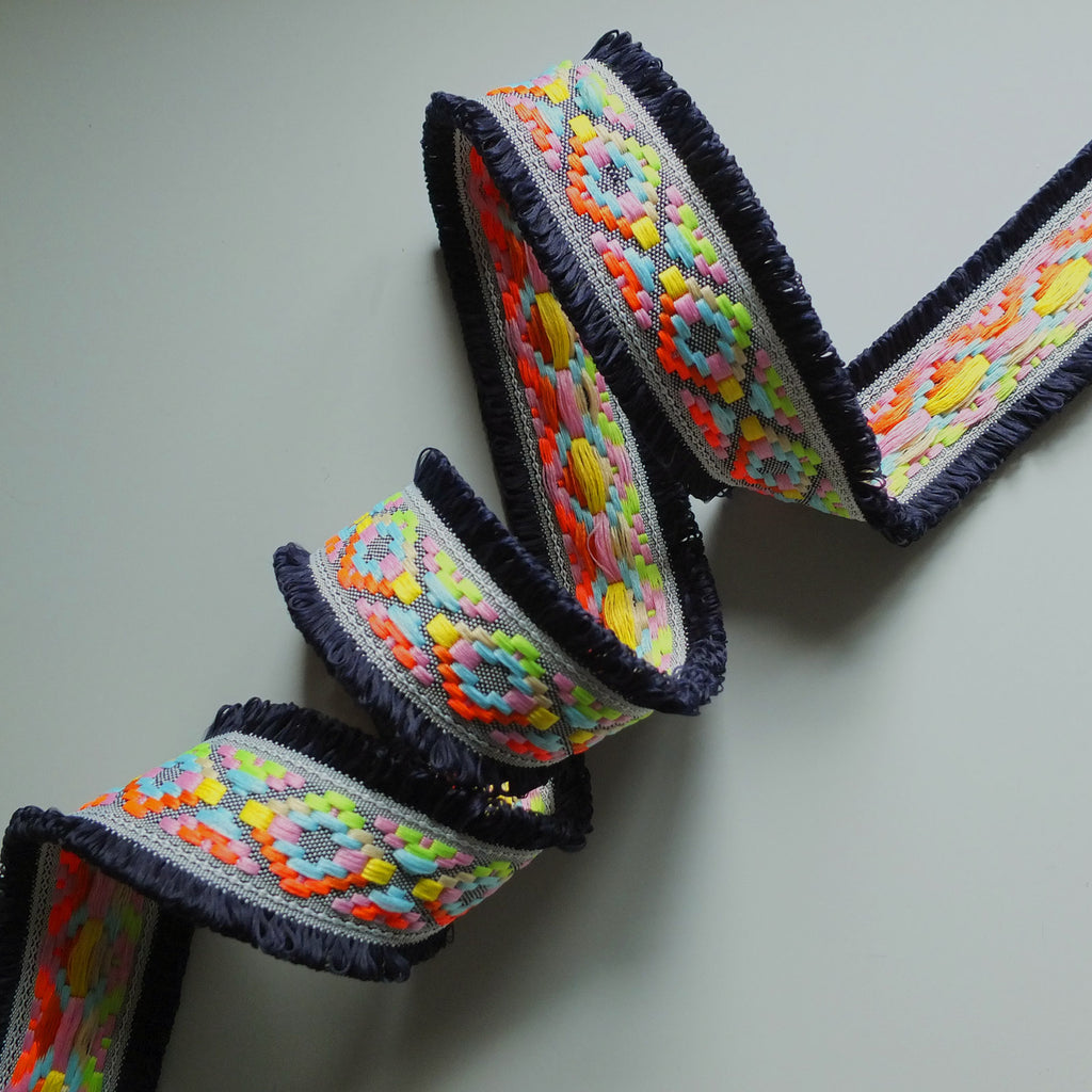 Neon Double Edge Looped Fringe Trim - 11 Colour Options