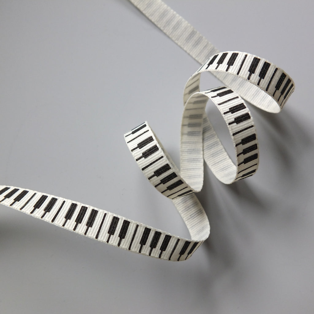 Printed Grosgrain Ribbon with Musical Theme - Cream or White