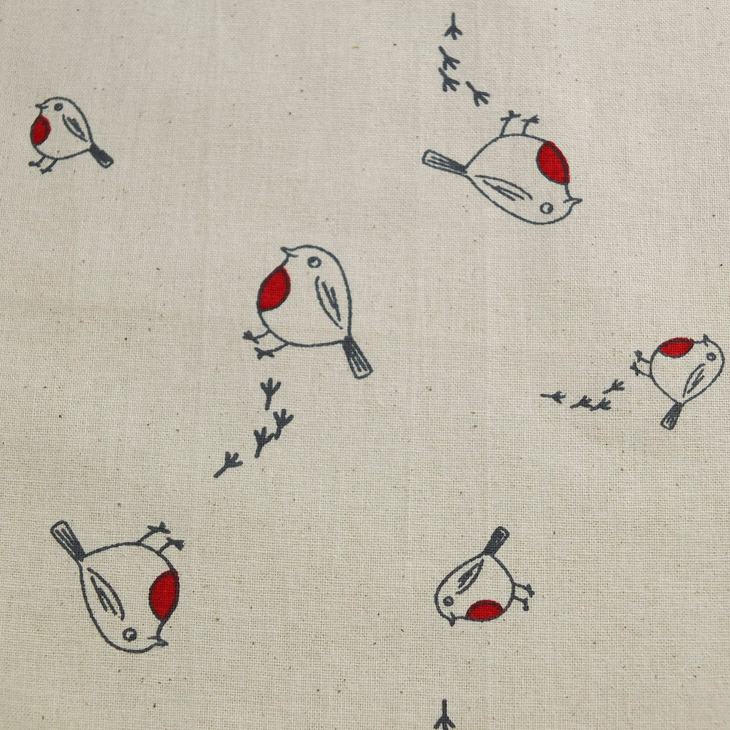 Christmas Robin 100% Cotton Fabric - Calico Cream, Red & Black