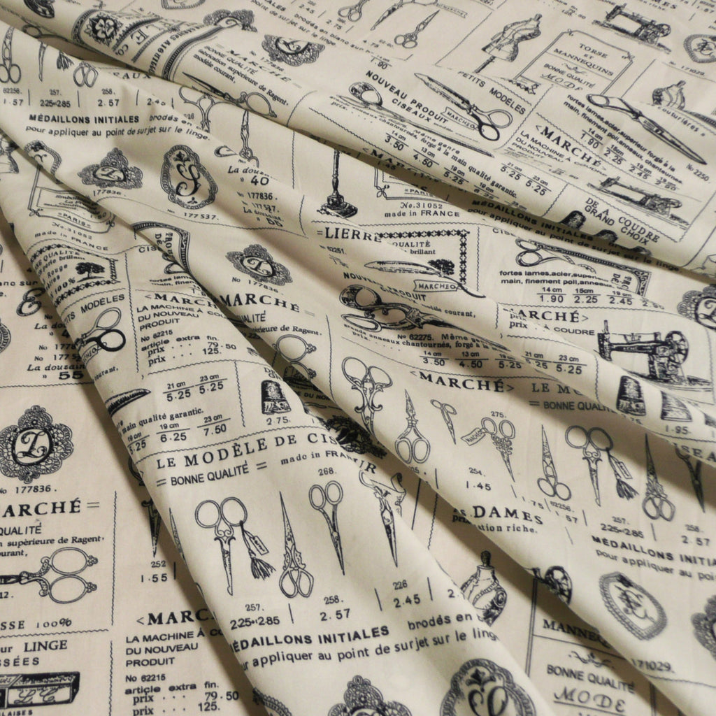 Vintage Style Sewing Print - 100% Cotton Poplin