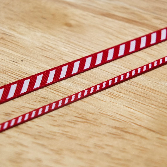 2 metres of Red Candy Cane Ribbon - 3mm and 6mm wide