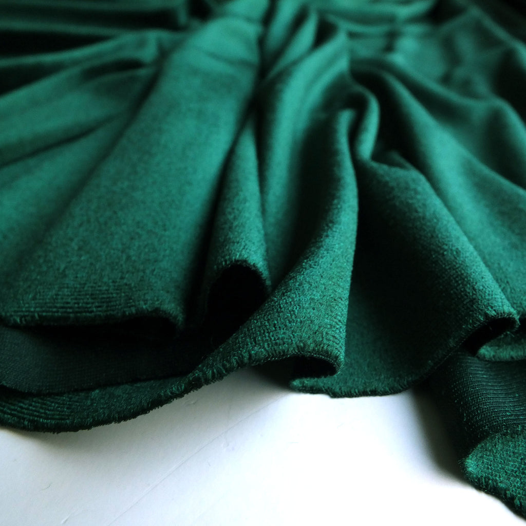 Bottle Green Soft Stretch Velvet Dress Fabric - Rich Knitted Velour